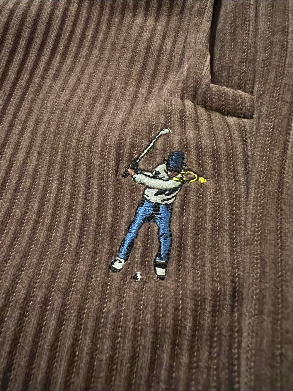 Men's Brown Ribbed Jogger Sweatpants with Golf Embroidery